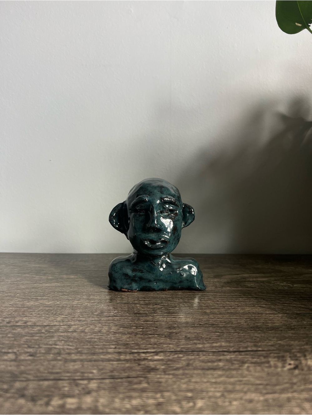 Vintage Handmade Blue Painted Bust of Man